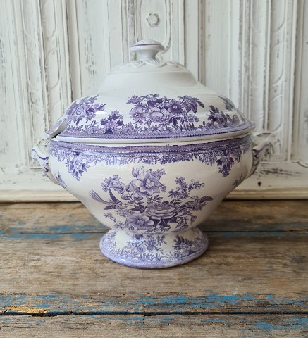 19th Century faience terrain decorated with purple Asiatic Pheasants