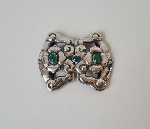 Art Nouveau silver belt buckle with chrysoprase produced by William Fuglede