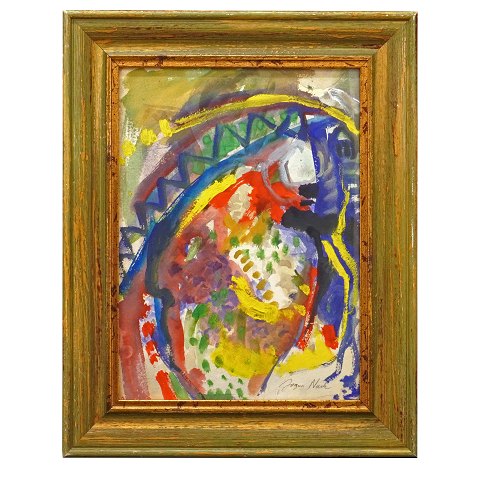 Jørgen Nash maleri. Jørgen Nash, 1920-2004, mixed 
media, vandfarve og akryl. Signeret. Lysmål: 
38x28cm. Med ramme: 51x41cm