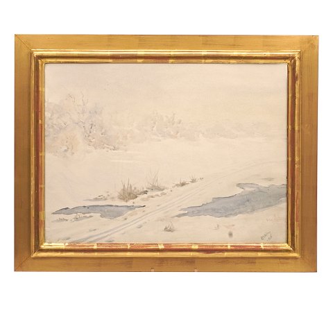 L. A. Ring, 1854-1933, water color, winter 
landscape. Signed and dated 1886. Visible size: 
41x55cm. With frame: 56x70cm