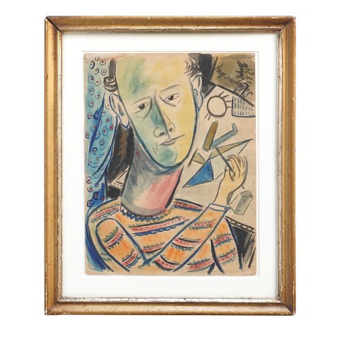 John Christensen, 1896-1940, water color. Self 
portrait signed and dated 1929. Visible size: 
34x25cm. With frame: 46x37cm