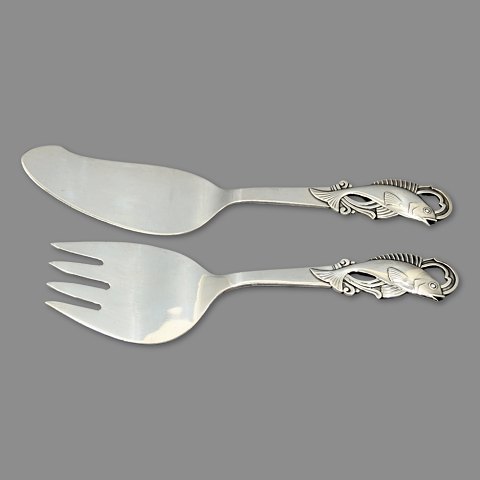 Cohr; A fish serving set of sterling silver