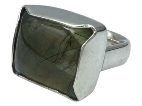 Bonita Hightower sterling silverHeavy ring with large rutile quarts stone - Size 57