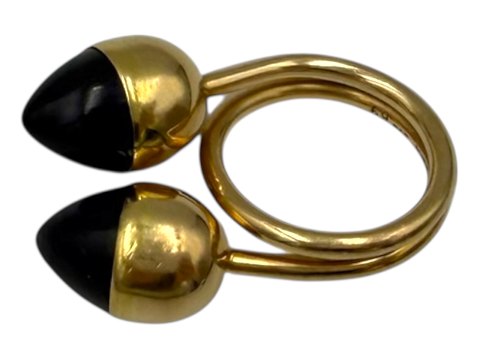 Bent KnudsenLarge 14 carat gold ring with two round amethysts - Size 53