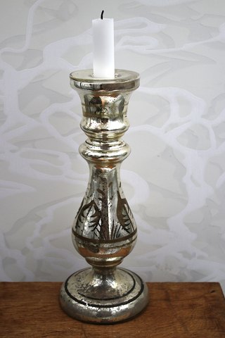 Large antique mouth-blown candlestick in Mercury Glass from the 19th century...