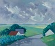 K. Westerberg, also known as Knud Horup, listed Danish artist, oil on canvas. Modernist style. Landscape with houses and country road.