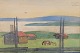 Einar Jolin (1890-1976), Well listed Swedish artist. Oil pastel on paper.Swedish modernist landscape from "Tällberg".