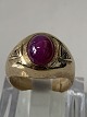 Gold ring with red stone and diamonds, 14 carat Gold.
Size: 60.