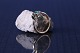 Gold ring in 14 karat gold, with green emerald and diamond, stamped 585. Ring 
size: 51