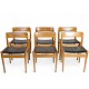 Sæt Af 6 Spisebordsstole - Model P J 3-2 - Teaktræ & Sort Læder - Grete Jalk - 
P. Jeppesen - 1960erne
