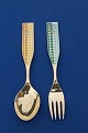 Michelsen Set Weihnachtslöffel und Gabel 1960 aus 
dänisch vergoldet Sterling Silber.