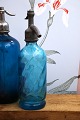 Decorative, rare French mini glass siphon from the early 1900s in turquoise blue...