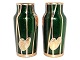 Two small green 
Art Nouveau 
glass vases 
with gold ...