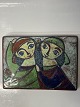 Relief, in glazed ceramic Two girls, Bornholm pottery, Michael Andersen.