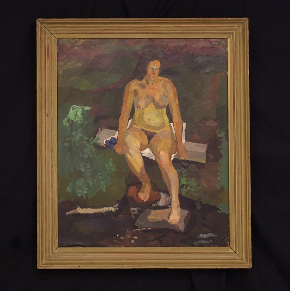 Sven Ljungberg, 1913-2010, Schweden: Nackte Frau in einem Garten. Signiert und datiert 1942. Lichtmasse: 76x60cm. Mit Rahmen: 92x76cm
