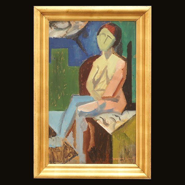 William Scharff, 1886-1959, olie på pap monteret på lærred: Nøgenmodel. Signeret og dateret Paris 1920. Lysmål: 62x38cm. Med ramme: 75x51cm