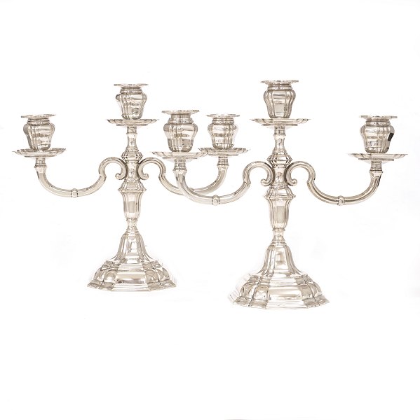 Pair of silver candelabra by K. C. Hermann, Copenhagen 1944. H: 27cm. W: 31cm. W. 1.253gr
