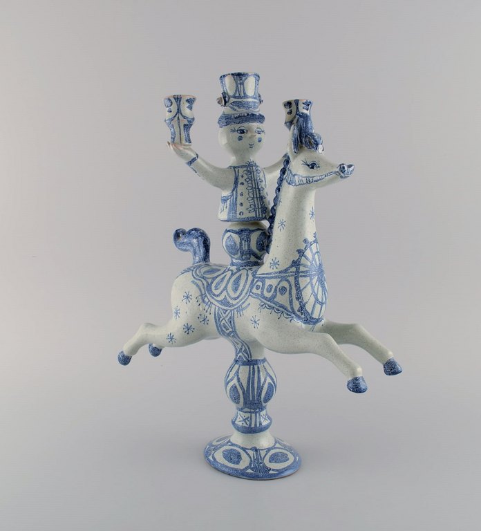 Bjørn Wiinblad (1918-2006), Denmark. Large unique figure / candlestick in 
hand-painted ceramics. Rider on horseback. Dated 1963.
