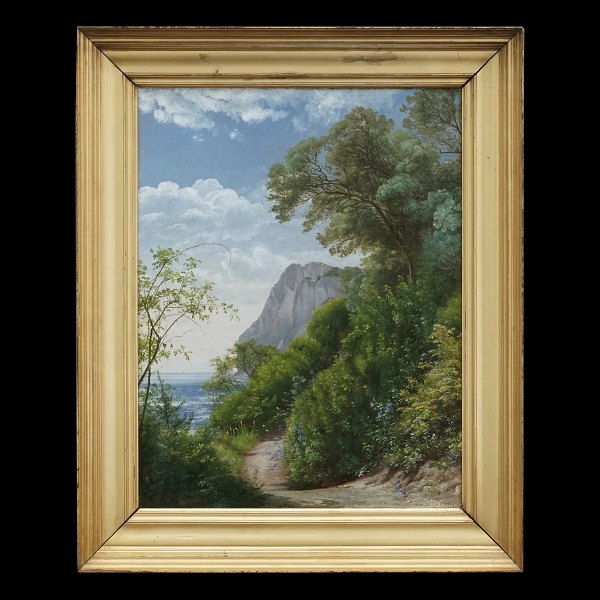 C. F. Aagaard maleri. Carl Frederik Aagaard, 1833-95, olie på lærred. Parti fra Møns Klint. Signeret. Lysmål: 51x39cm. Med ramme: 65x53cm