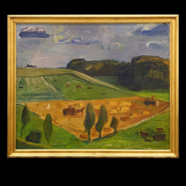 Ebba Carstensen landskab. Ebba Carstensen, 1885-1967, olie på lærred. Signeret og dateret 1956. Lysmål: 95x114cm. Med ramme: 109x128cm