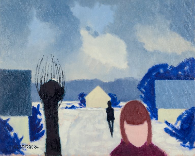 K. Westerberg alias Knud Horup, Danish artist.Oil on canvas.Landscape with figure.