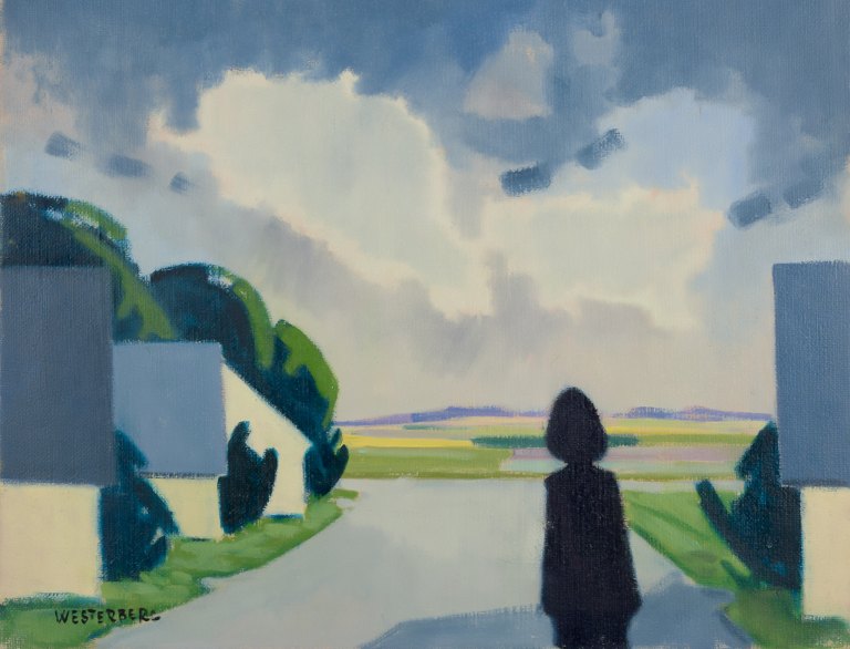 K. Westerberg alias Knud Horup, Danish artist.Oil on canvas.Landscape with figure.