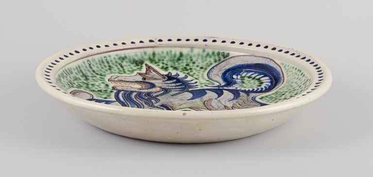 Svend P. Jørgensen, Danish ceramicist.Large unique ceramic bowl with a feline motif.