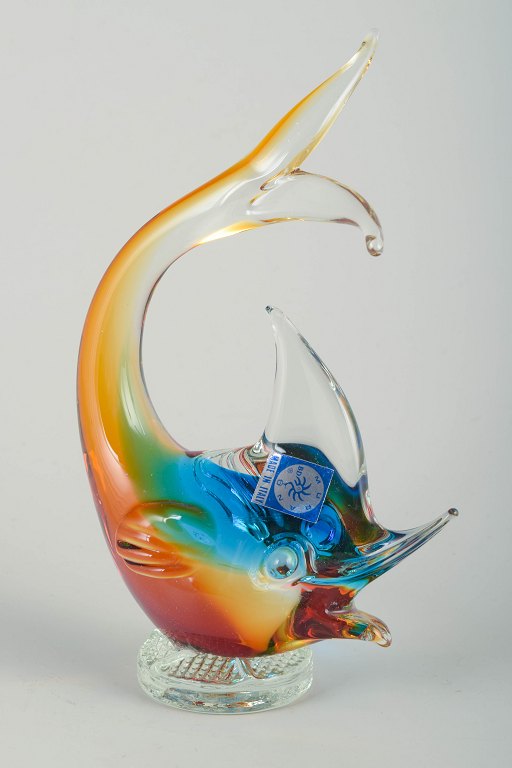 Murano GlasFarverig glasskulptur af fisk, 1960/70’erne.