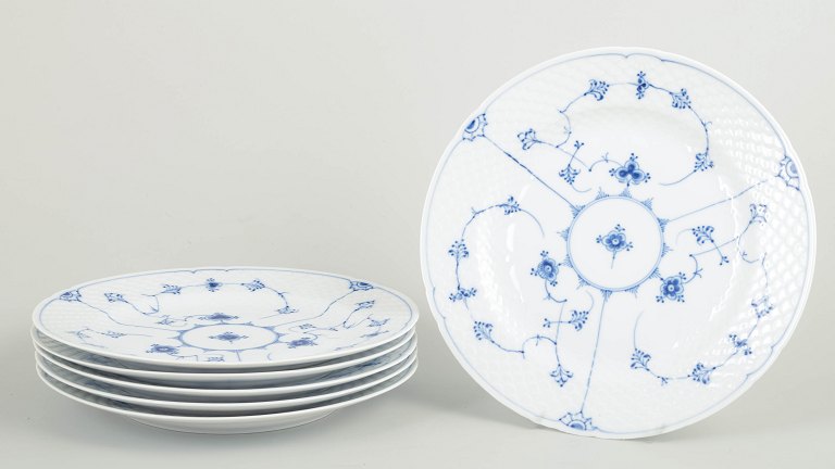 Royal Copenhagen Blue Fluted Plain, set of six dinner plates.