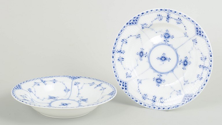 Royal Copenhagen Blue Fluted Half Lace, set of two deep plates.