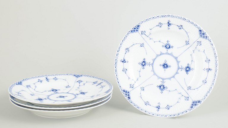 Royal Copenhagen Blue Fluted Half Lace, set of four dinner plates.