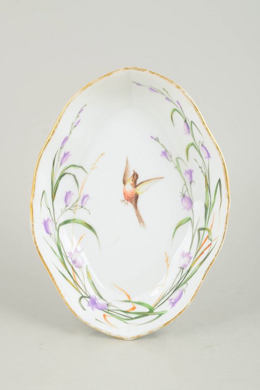 Royal Copenhagen, oval dish with bird motif.