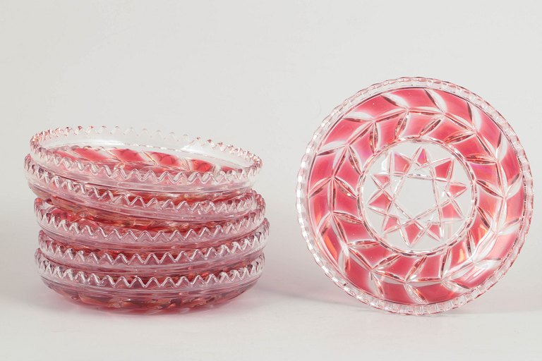 Bohemian crystal glass, set of six plates.