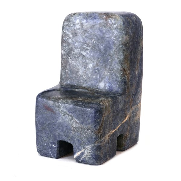 Poul Isbak. b. 1943, sculpture in the shape of a chair made of blue African granite. Signed and dated 1998. H: 23cm