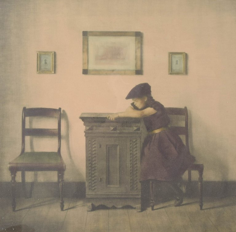 Peter Ilsted, original mezzotinte, listed Danish artist.