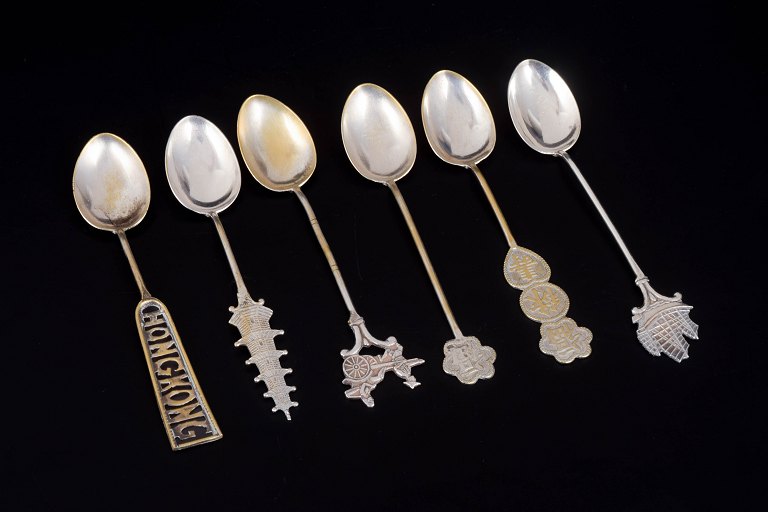 Set of six Hong Kong souvenir spoons in gilt silver.