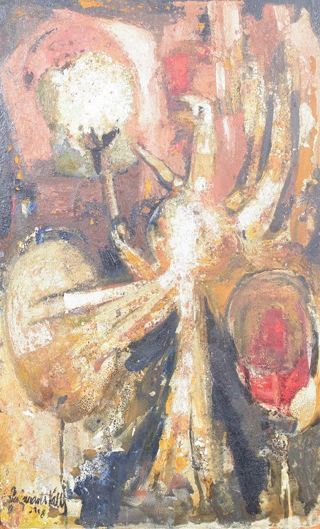 Josep Puigmartí Valls, abstract composition, oil on board, listed Spanish artist.