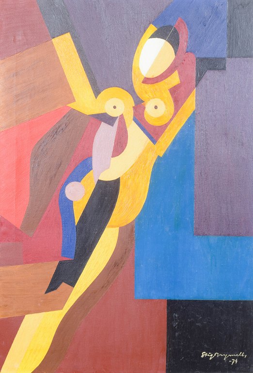 Stig Brynell, abstract composition, oil on canvas, Swedish artist.
