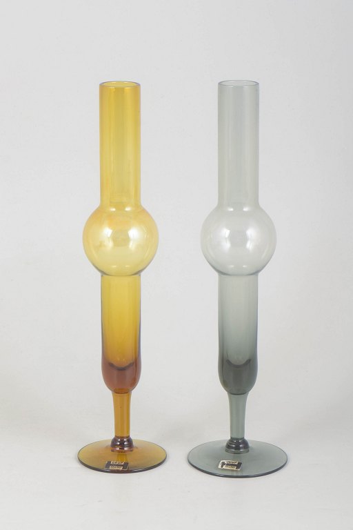 Bengt Orup for Hyllinge Glassworks, set of two art glass vases.