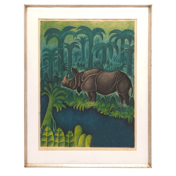 Hans Christian Scherfig lithograph, 1976. Visible size: 66x47cm. With frame: 78x59cm