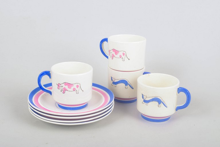 Gertrud Wysse for Gustavsberg, set of four cups and saucers, "Gullebarn".